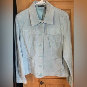 Genuine leather light blue jacket